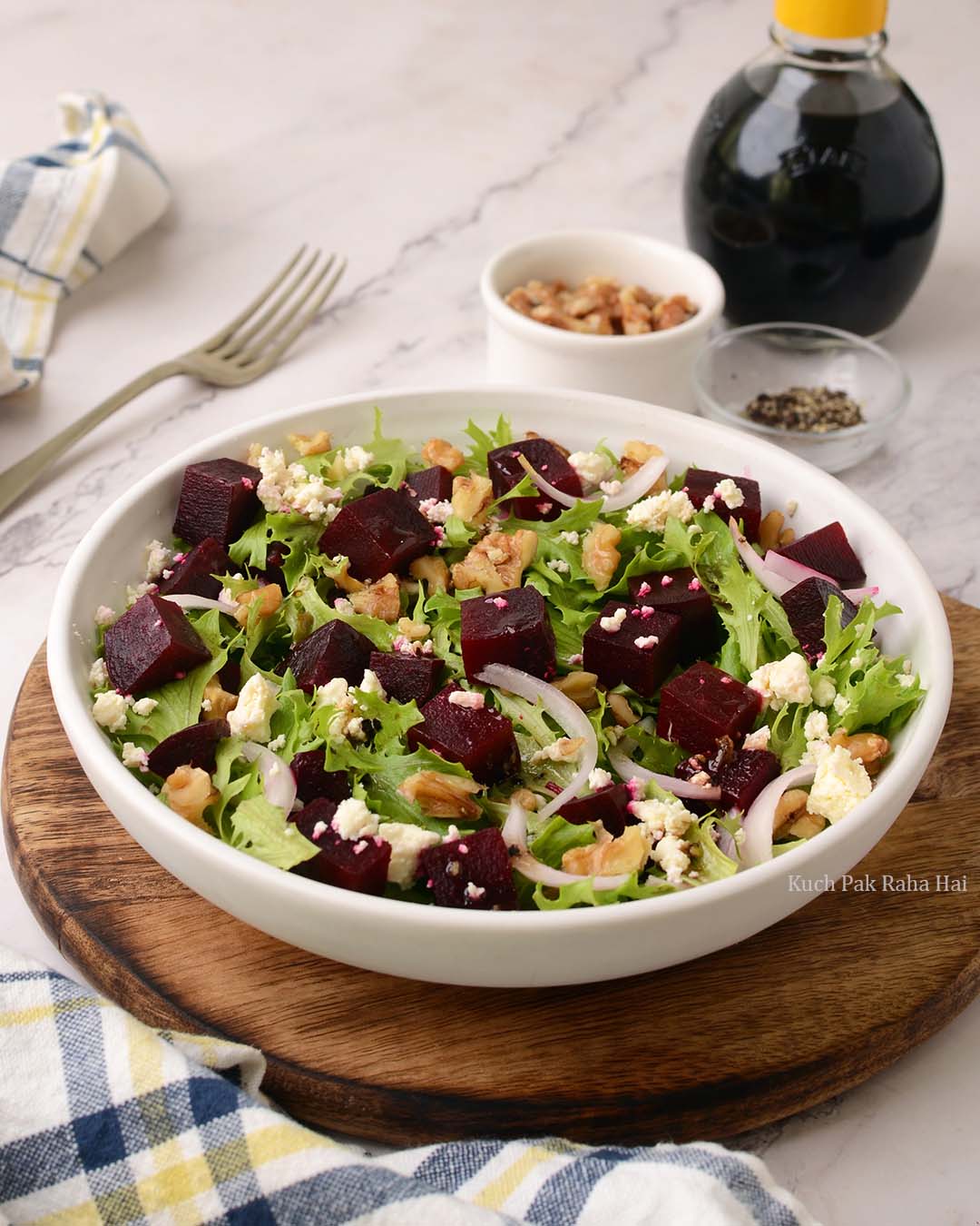 Roasted beetroot salad with walnuts and feta.