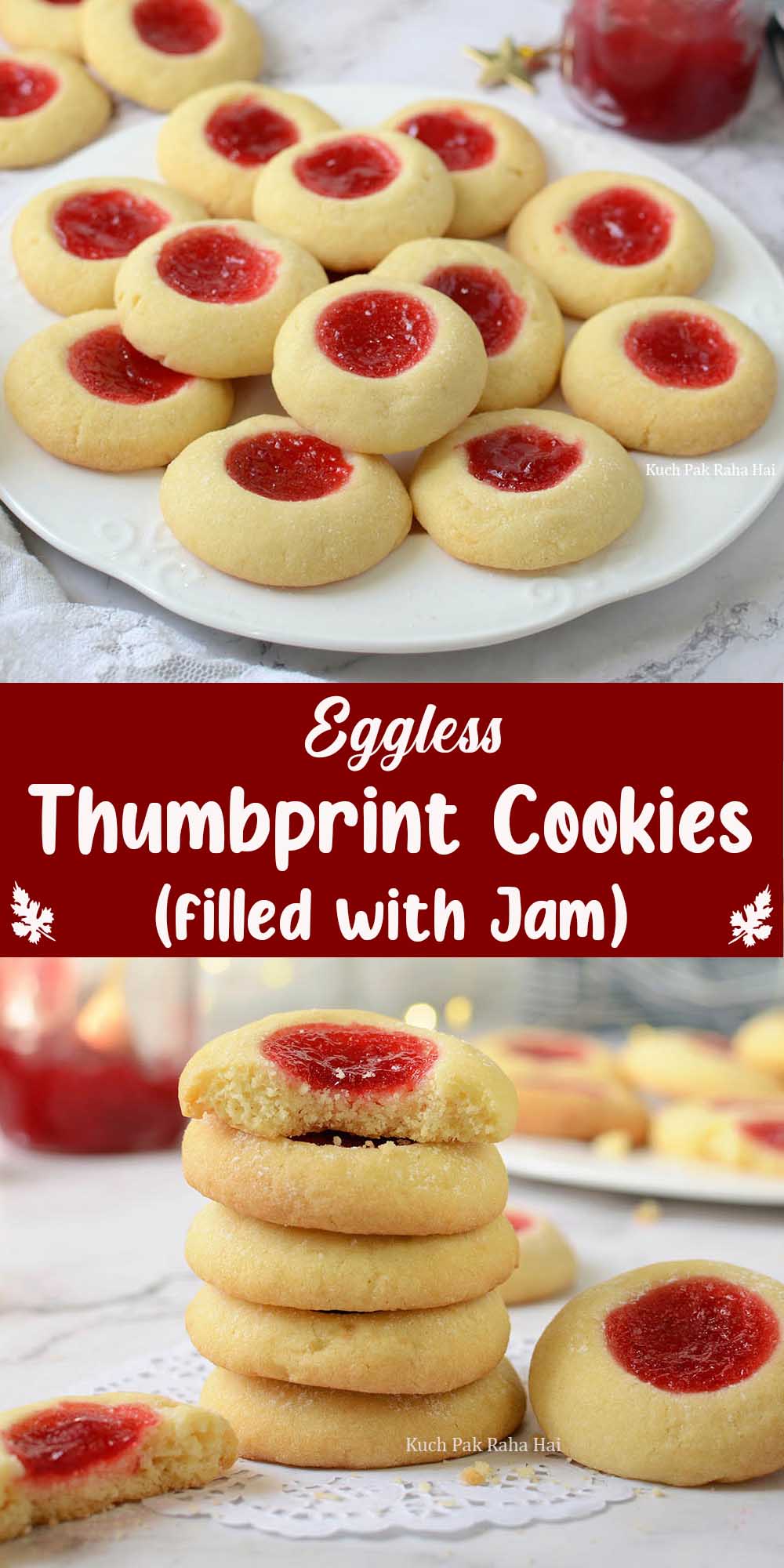 Eggless Jam filled thumbprint cookies for Christmas.