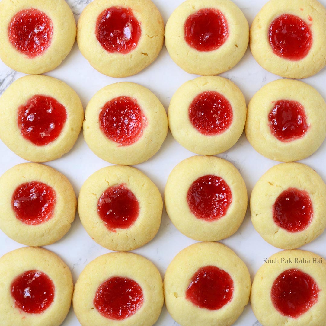 Eggless Thumbprint Cookies filled with jam.