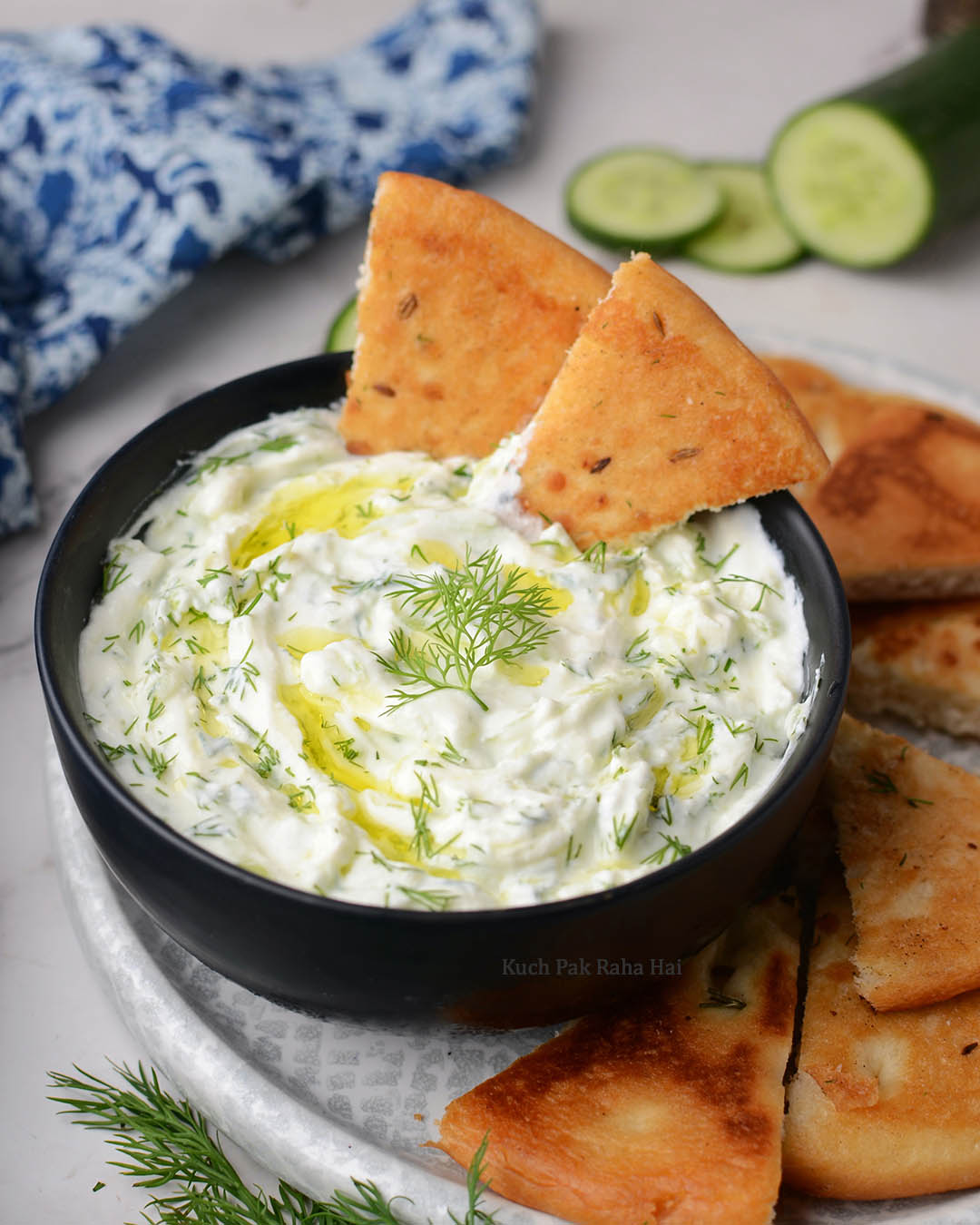 Easy Homemade Tzatziki served with pita