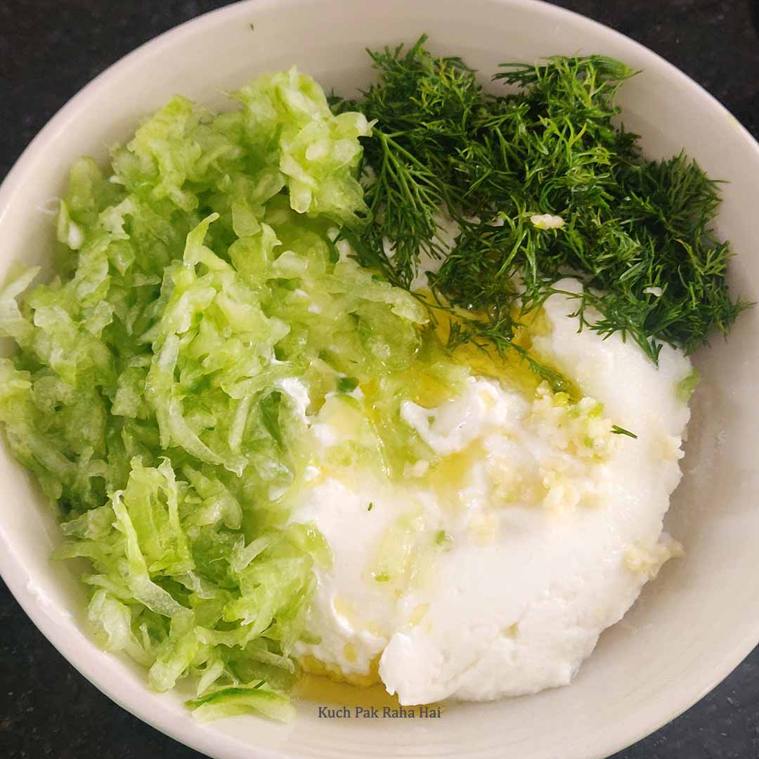 Tzatziki ingredients in a bowl
