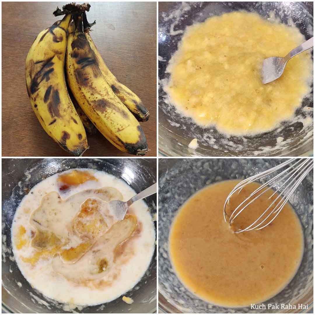 Mashing Bananas & whisking wet ingredients.