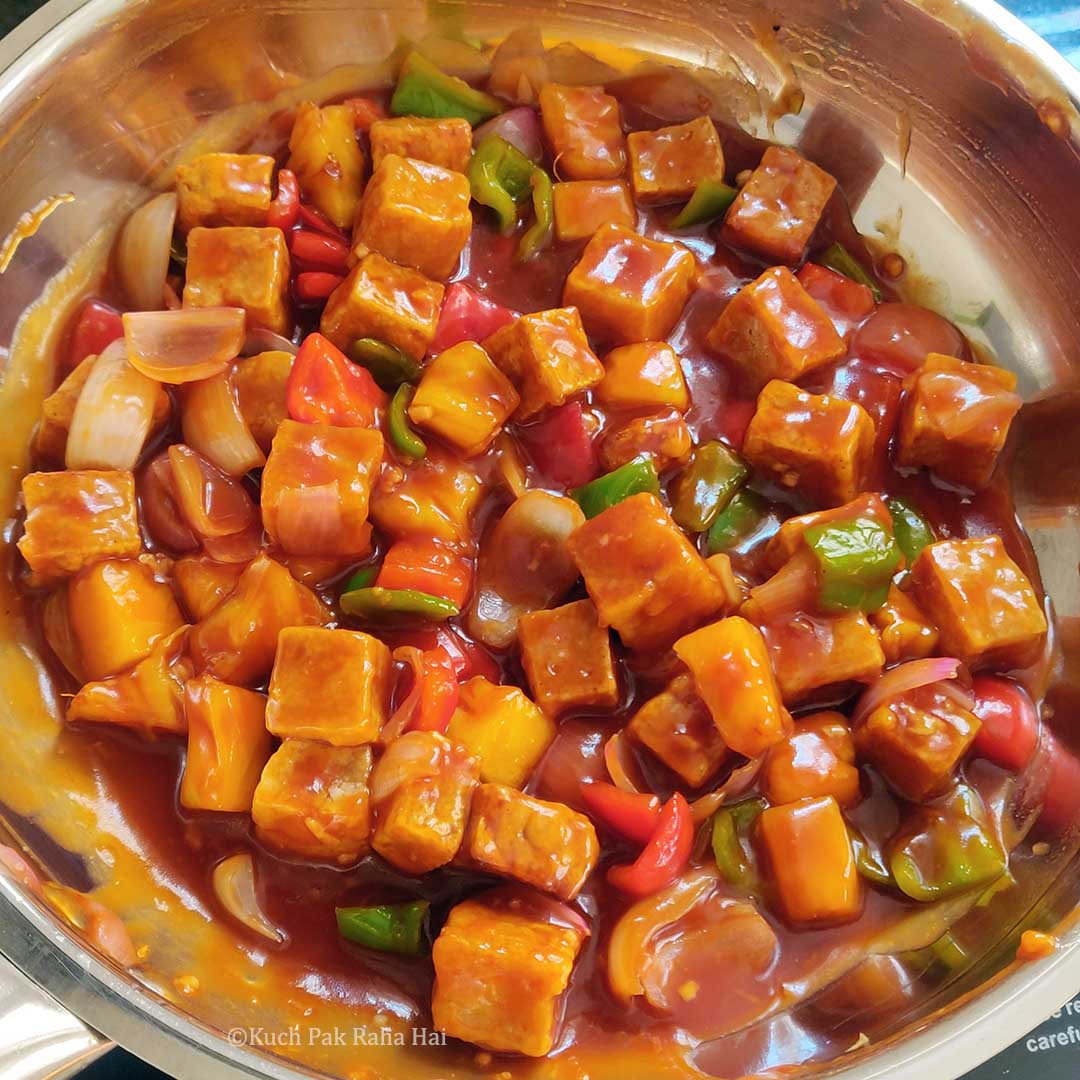 Crispy baked tofu tossed in sweet sour sauce.
