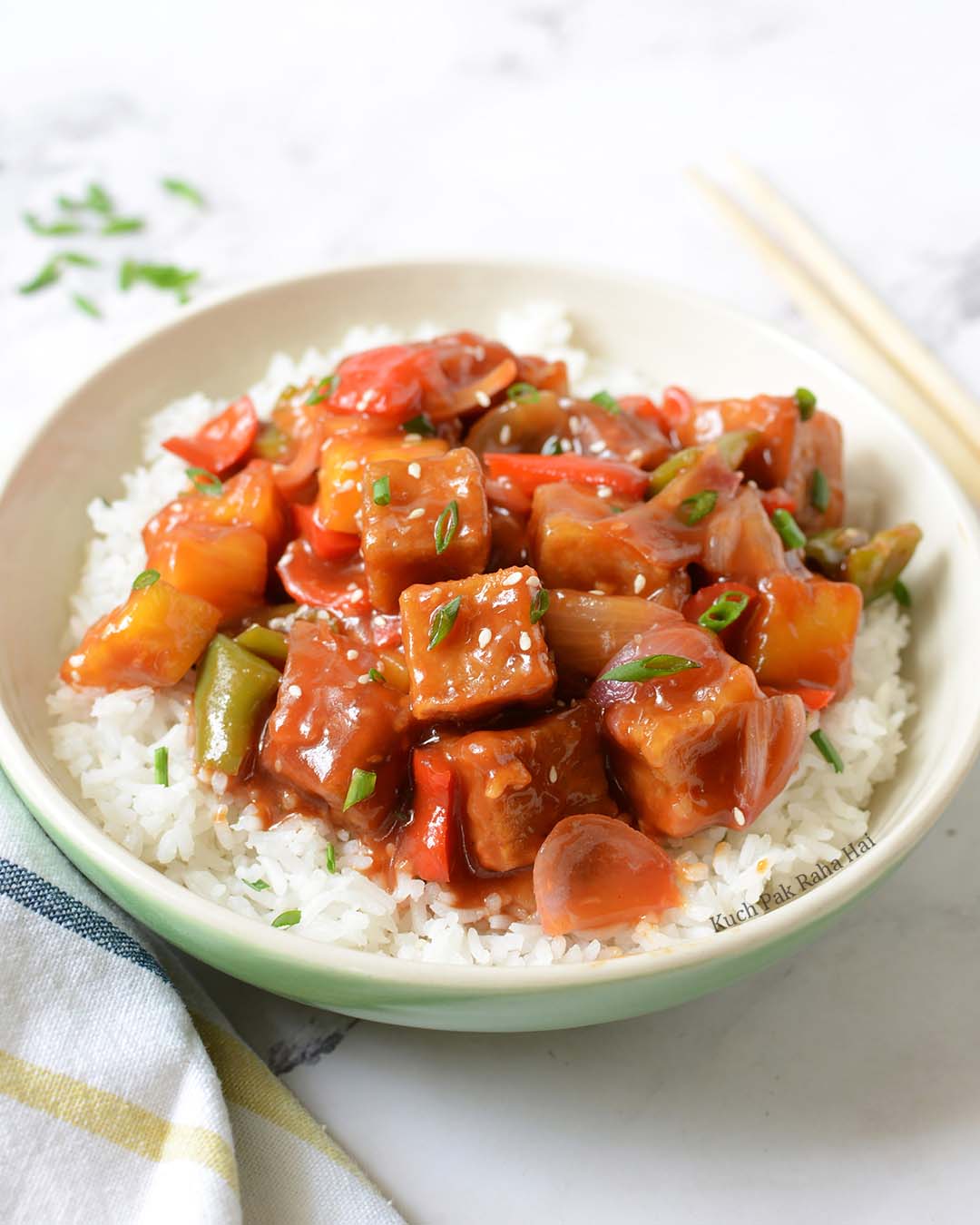 Sweet & Sour Tofu with steamed Rice
