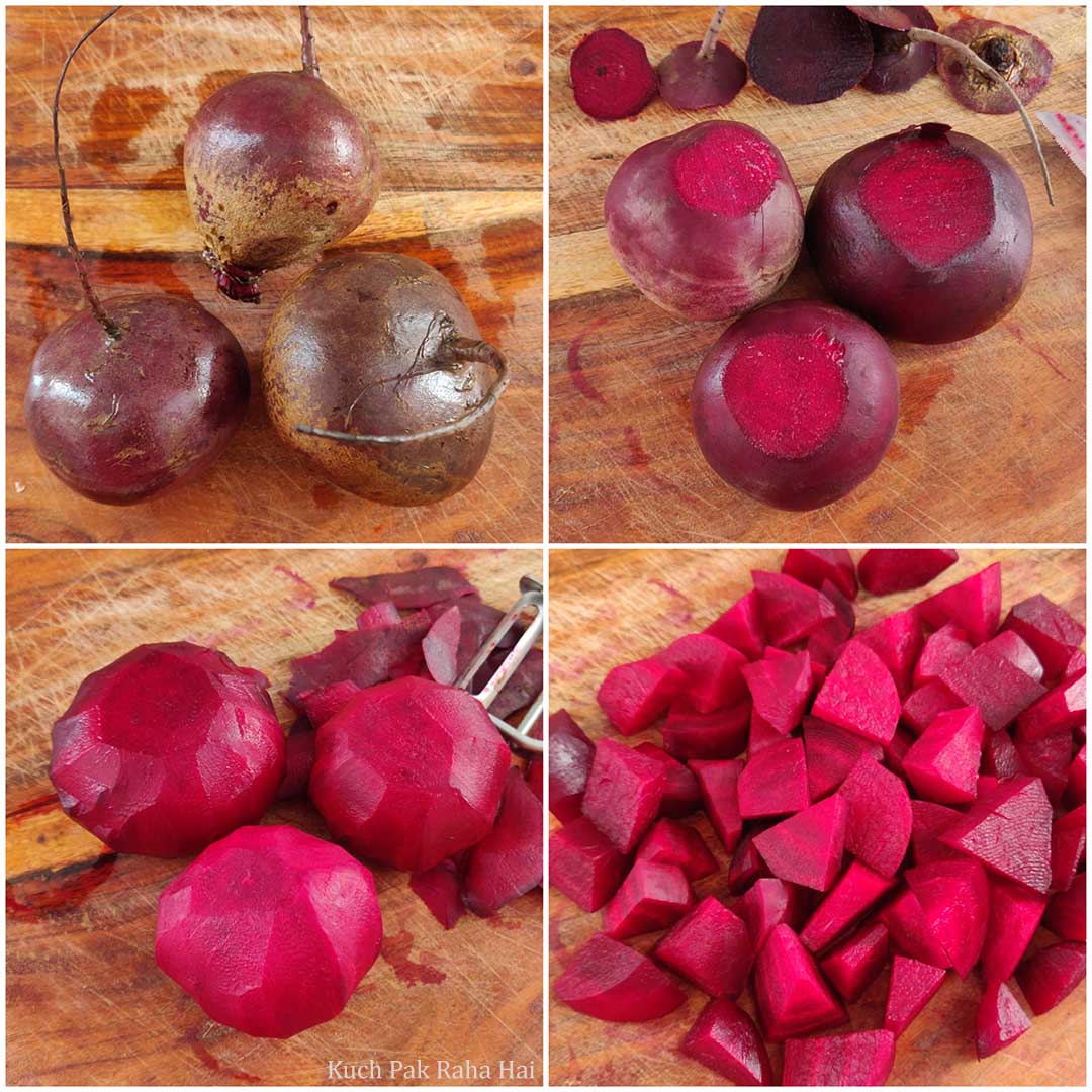 Prepping beets for air frying.