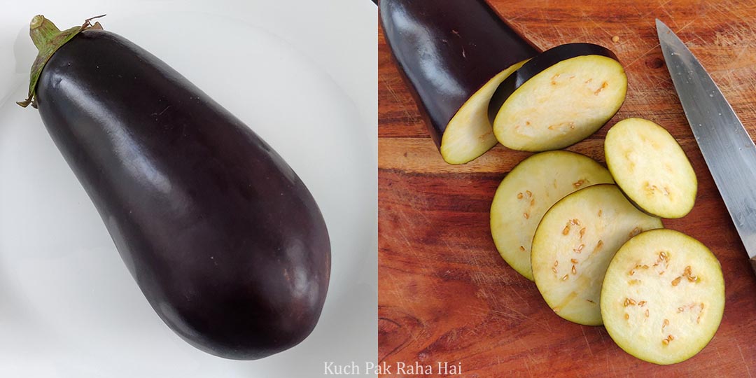 Slicing the eggplant.