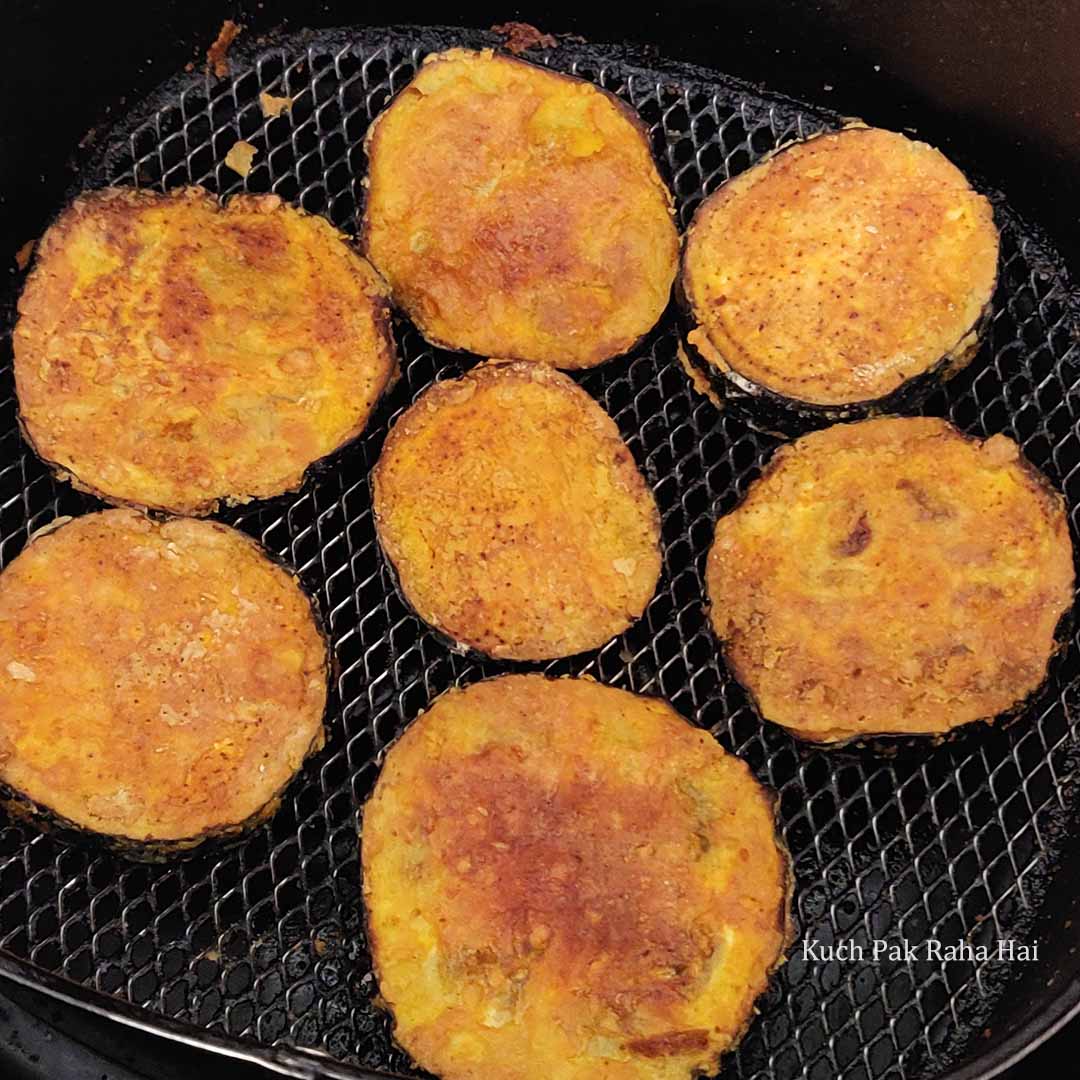 Air Fried eggplant slices.