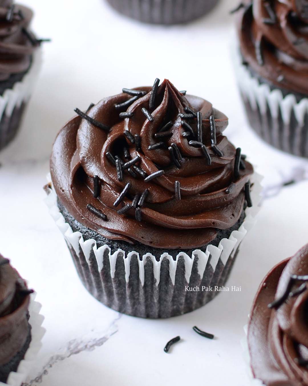 Eggless Chocolate Cupcakes Recipe with chocolate frosting