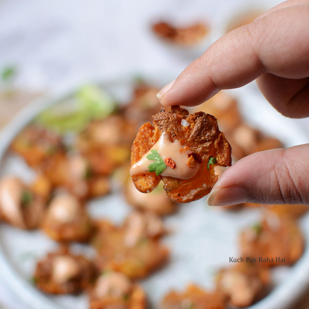 Crispy Smashed Potatoes served with mayonnaise dip