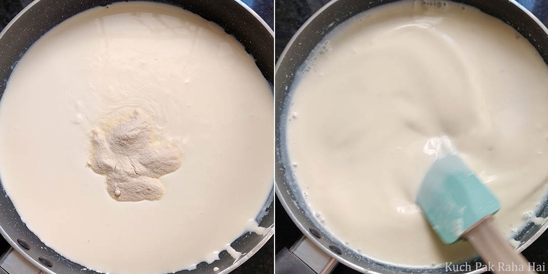 Adding Agar Agar to heavy cream & milk.