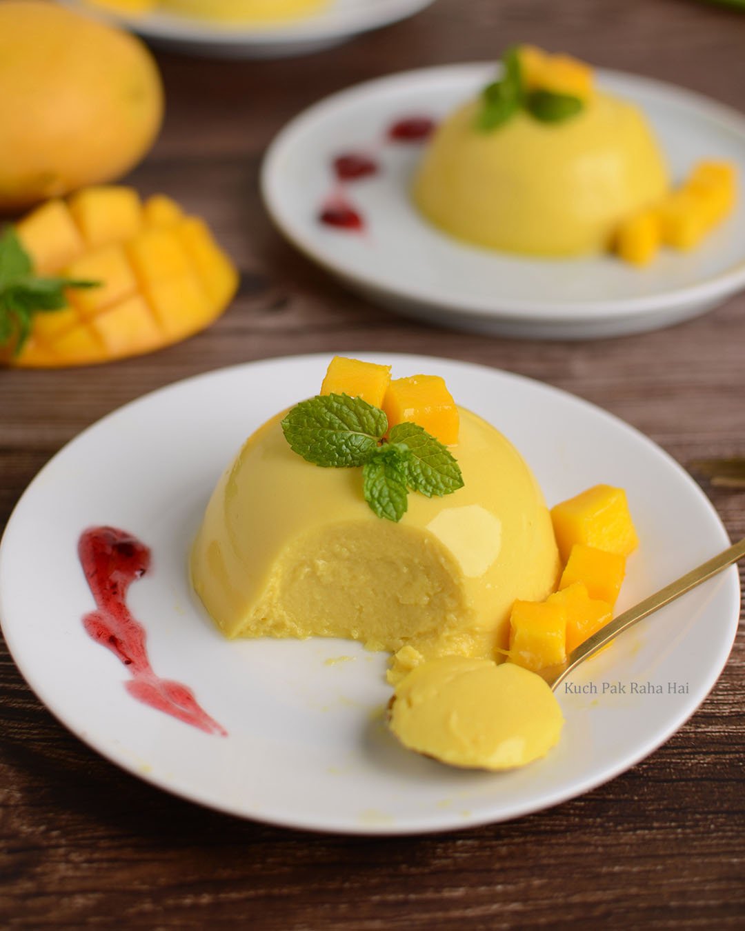 Vegetarian Mango Panna Cotta set with agar agar.