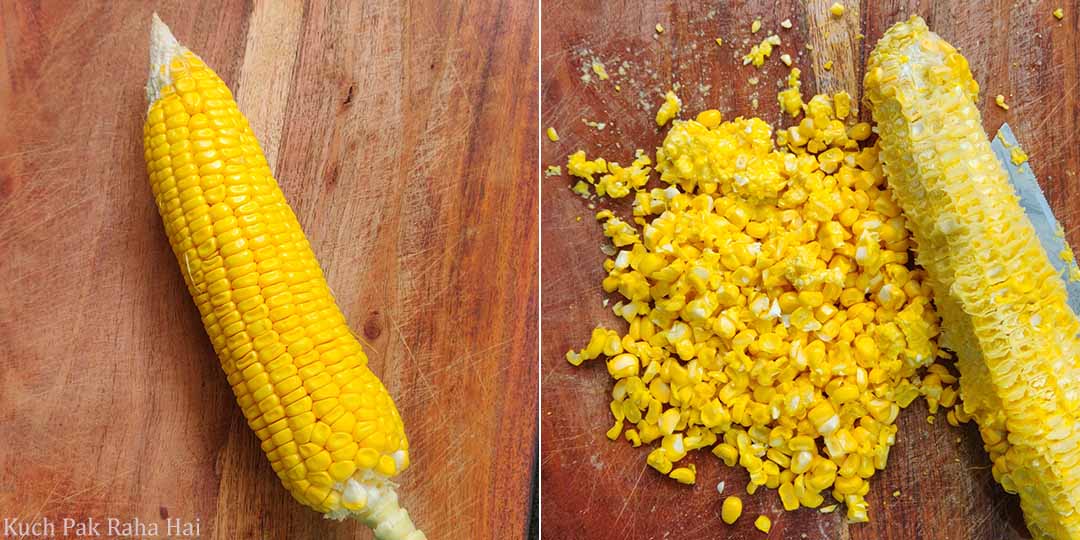 Removing corn kernels from cob.