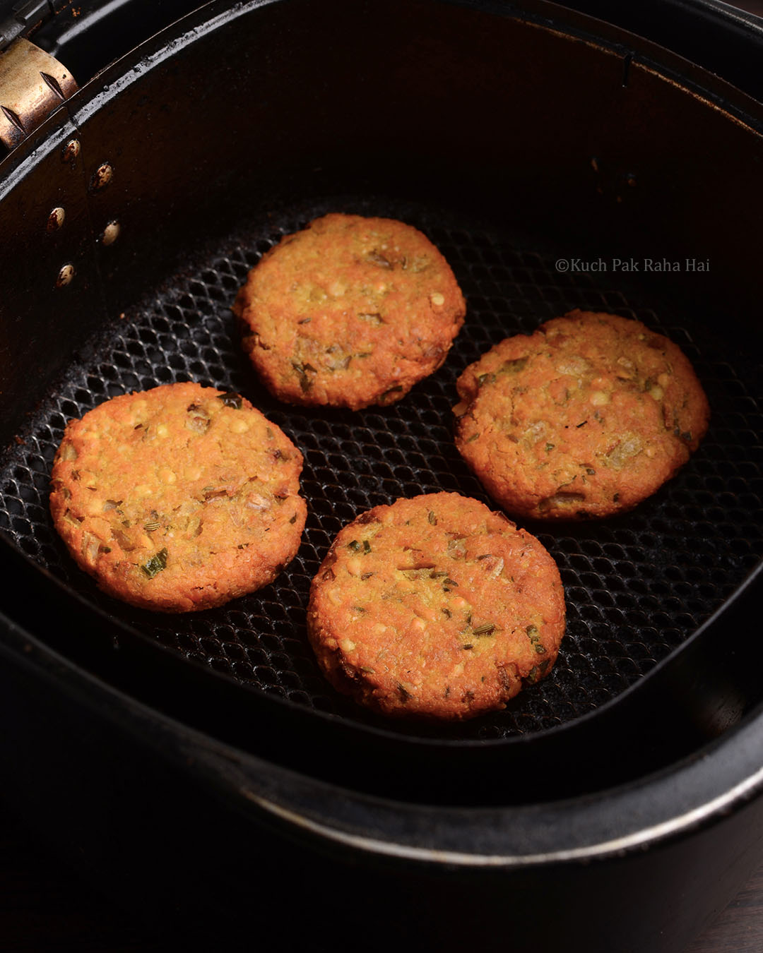 Vegan gluten free red lentil fritters cooked in air fryer.