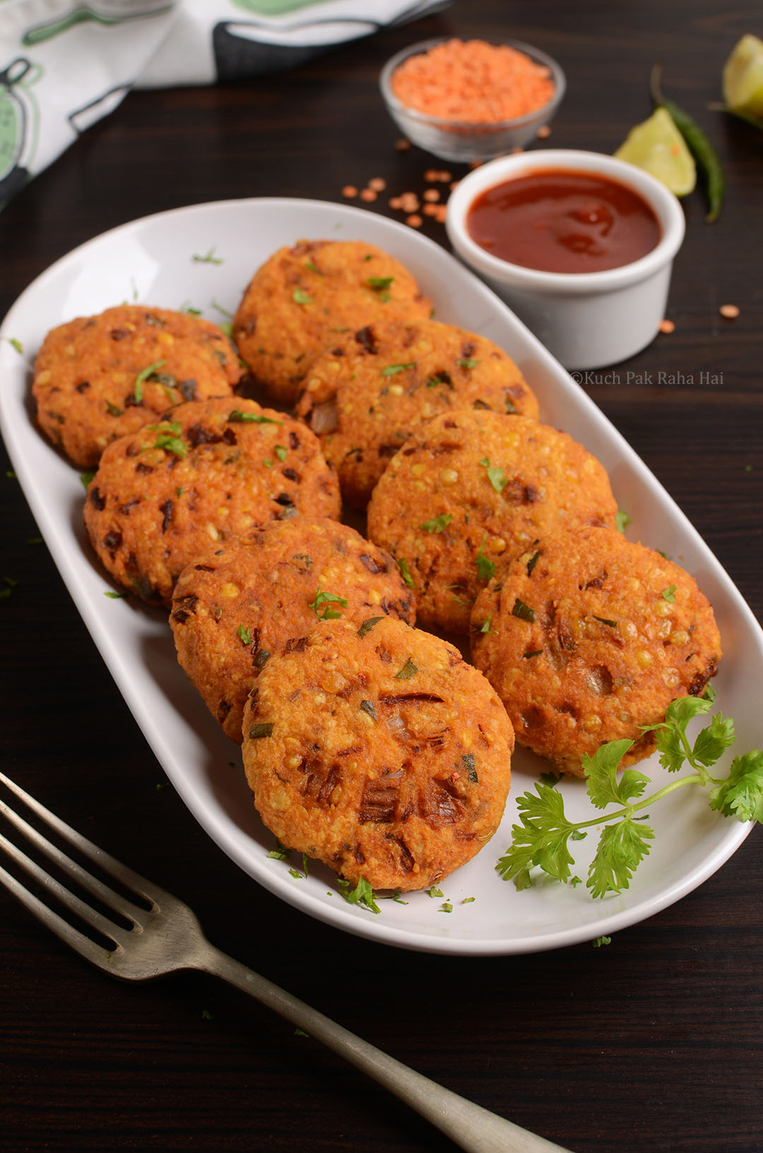 Red lentils fritters vegan gluten free high protein snack.