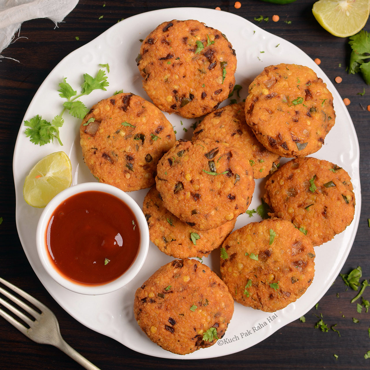 Red lentil fritters or masoor dal vada recipe.