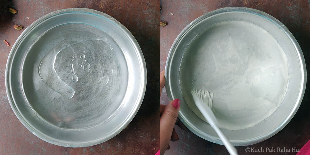 Lining cake tin.