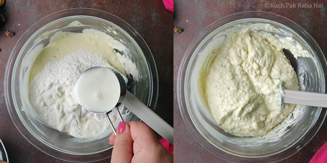 Preparing mawa cake batter.