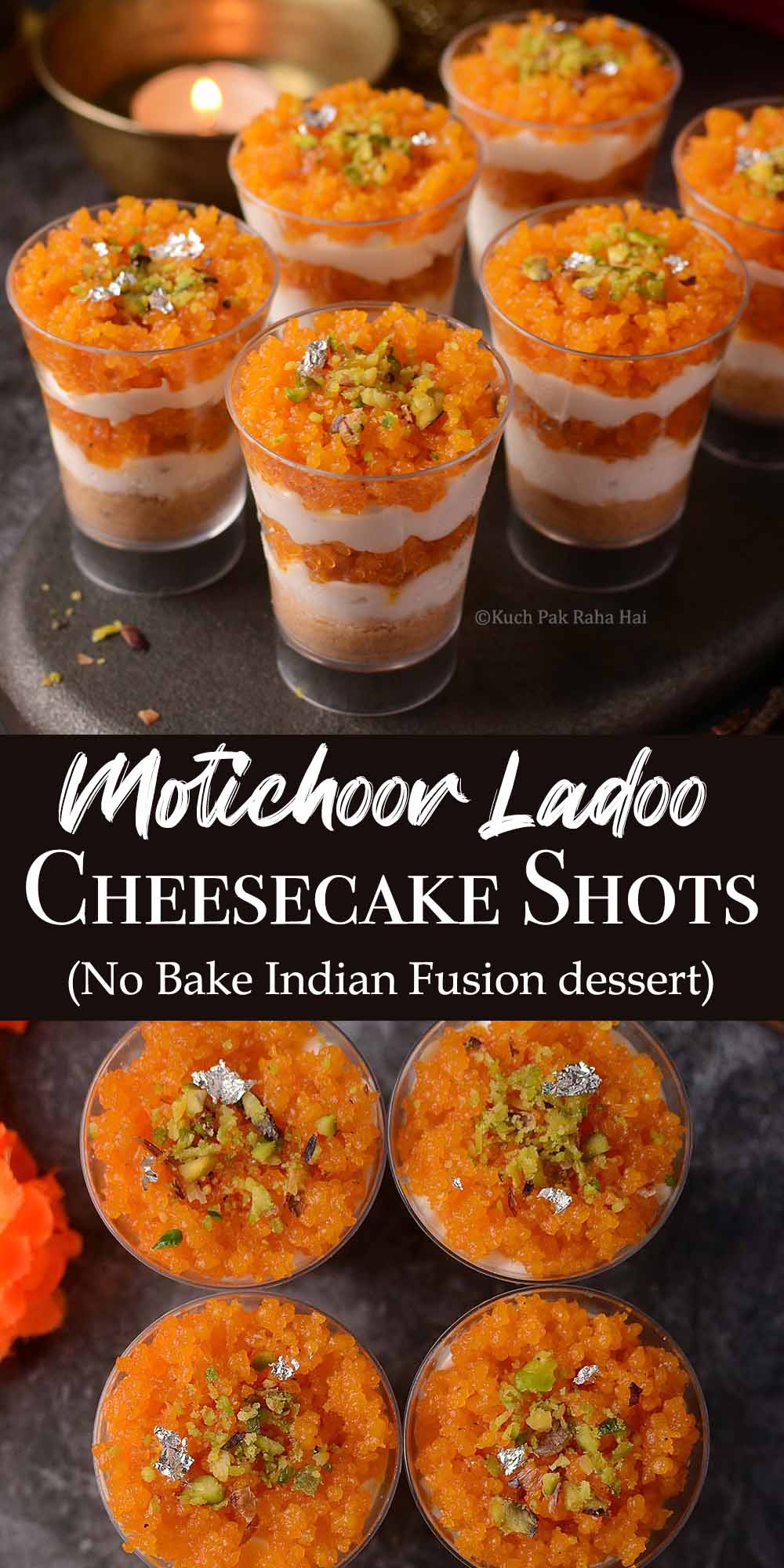 Motichoor Ladoo Cheesecake Shots Diwali Special Indian Fusion Dessert Recipe.