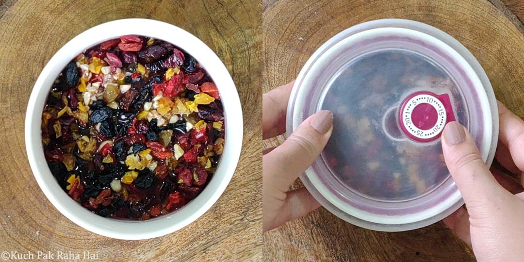 Soaking dried fruits & nuts in fruit juice.