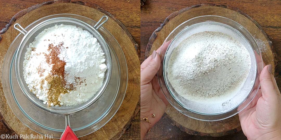 Sieving dry ingredients.