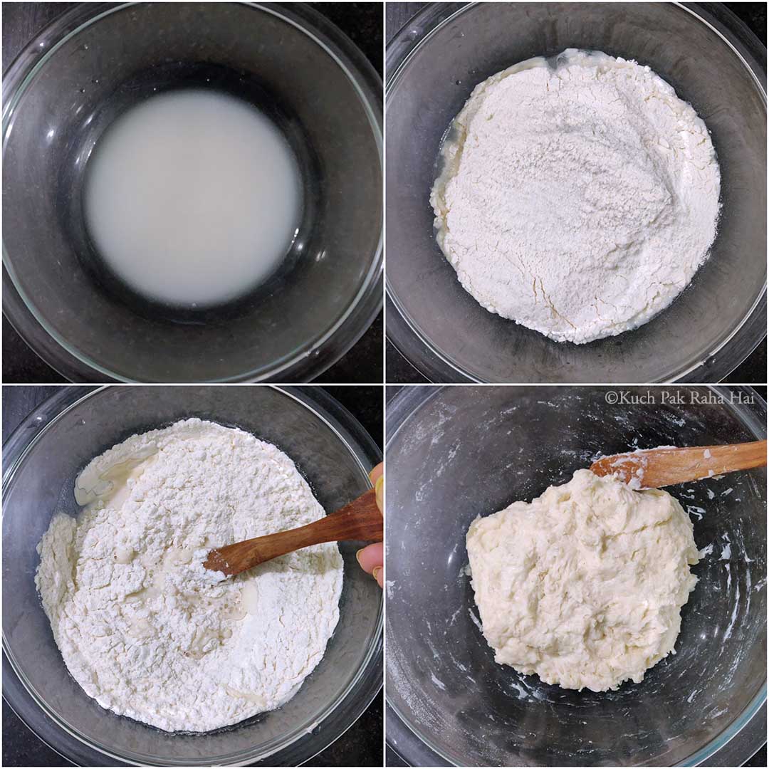 Preparing the bread dough.