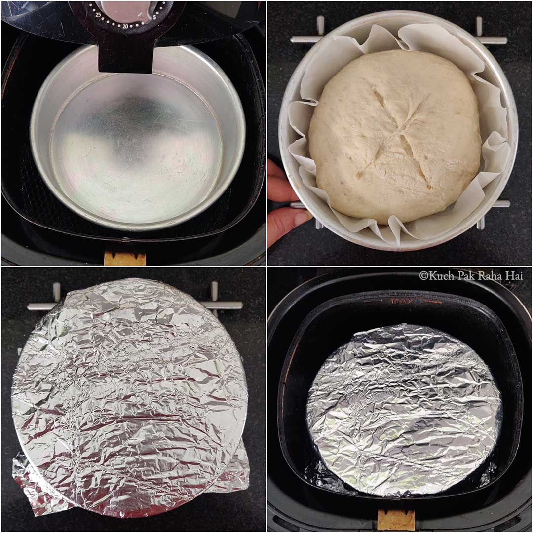 Transferring dough in pre-heated pan.