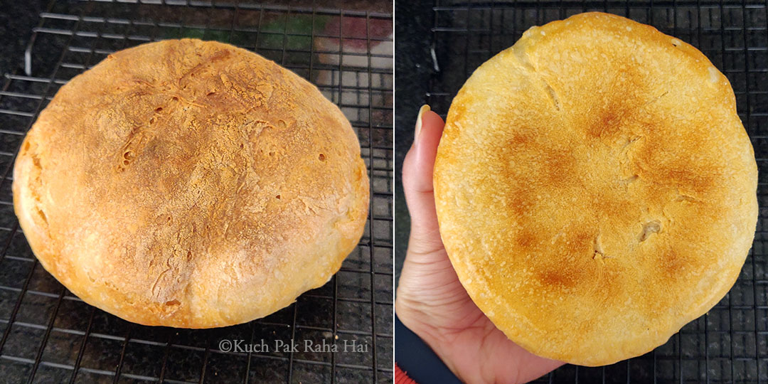 Air fryer baked bread on cooling rack.