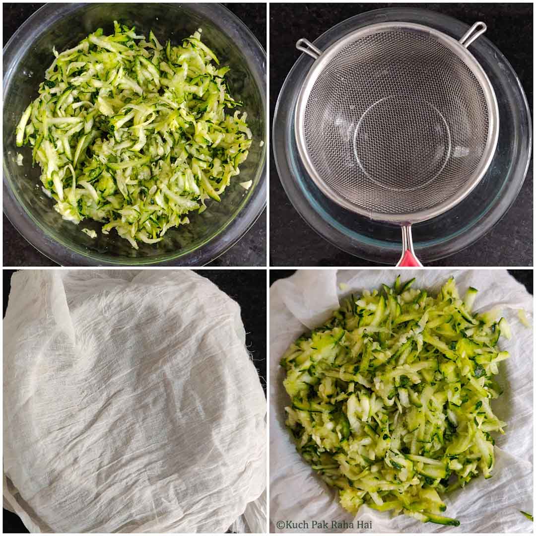 Salting the grated zucchini.