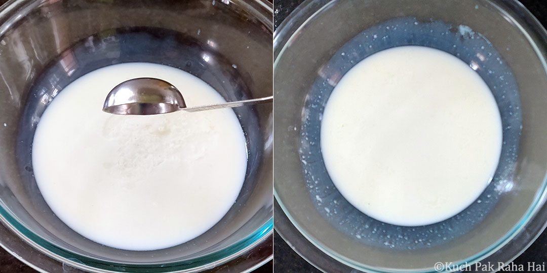 Mixing milk & vinegar in a bowl.