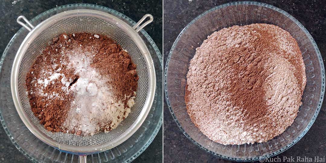 Sieving dry ingredients.