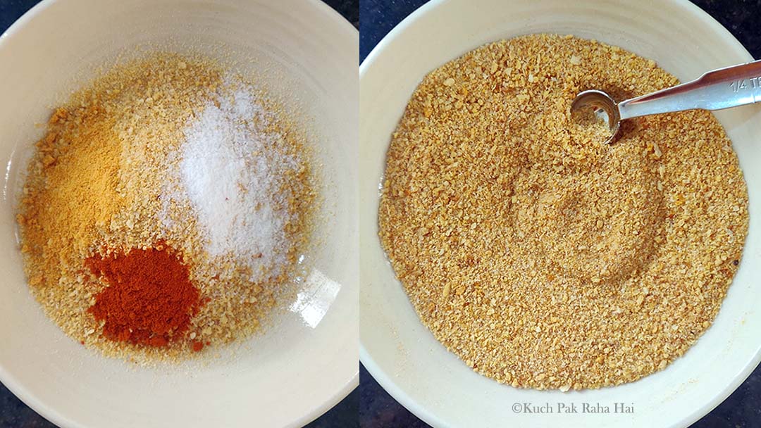 Mixing breadcrumbs with spices.