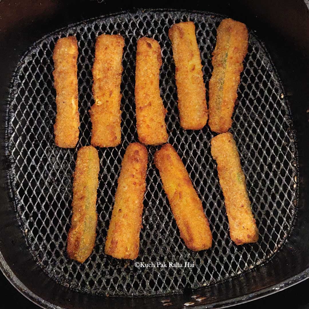 Air fried zucchini fries (no eggs used).