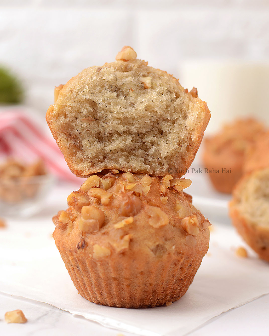 Air fryer banana muffins texture from inside.