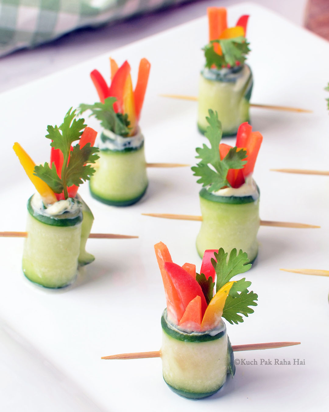 Rolled cucumbers with veggies.