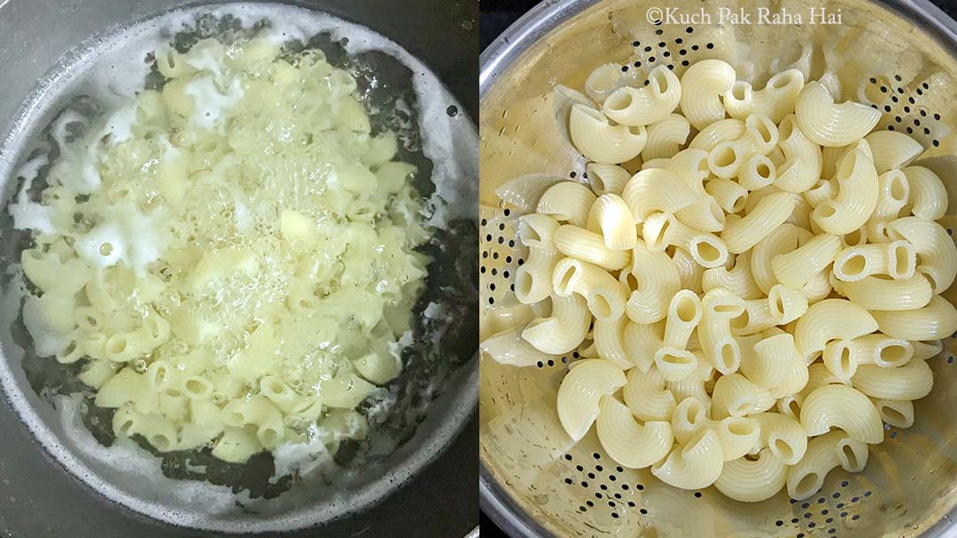Boiling macaroni.