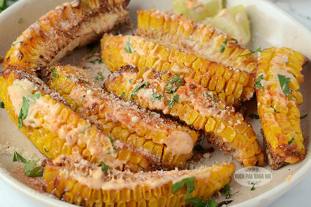 Air fryer corn ribs with parmesan and paprika.
