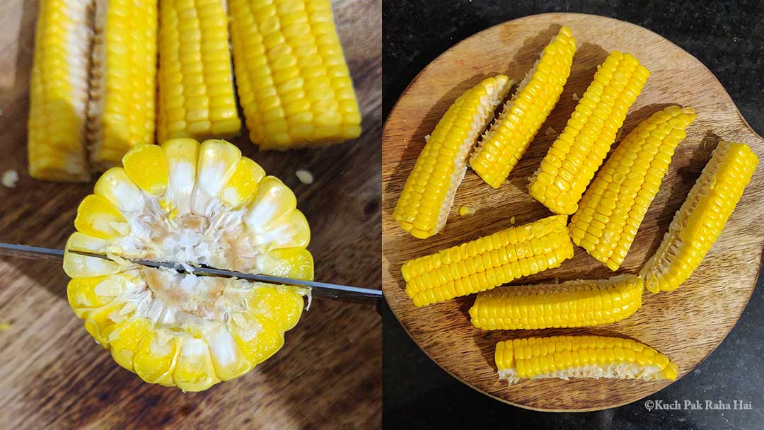 Cutting Corn ribs with knife.