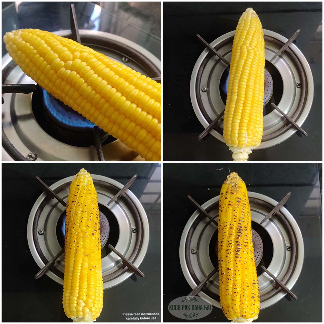 How to grill corn on open flame.