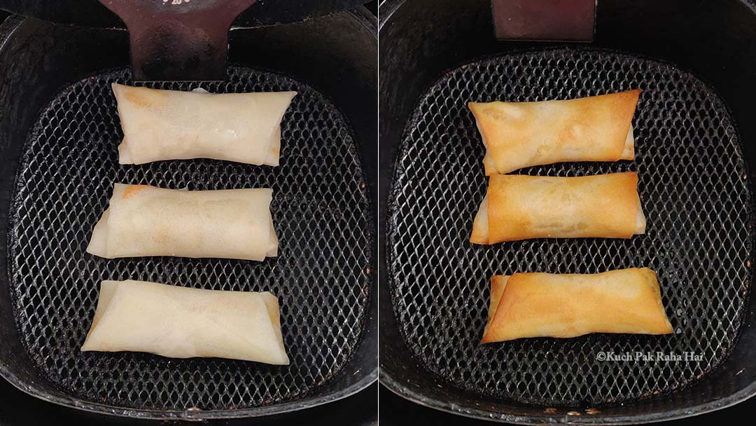 Veg spring rolls in air fryer.