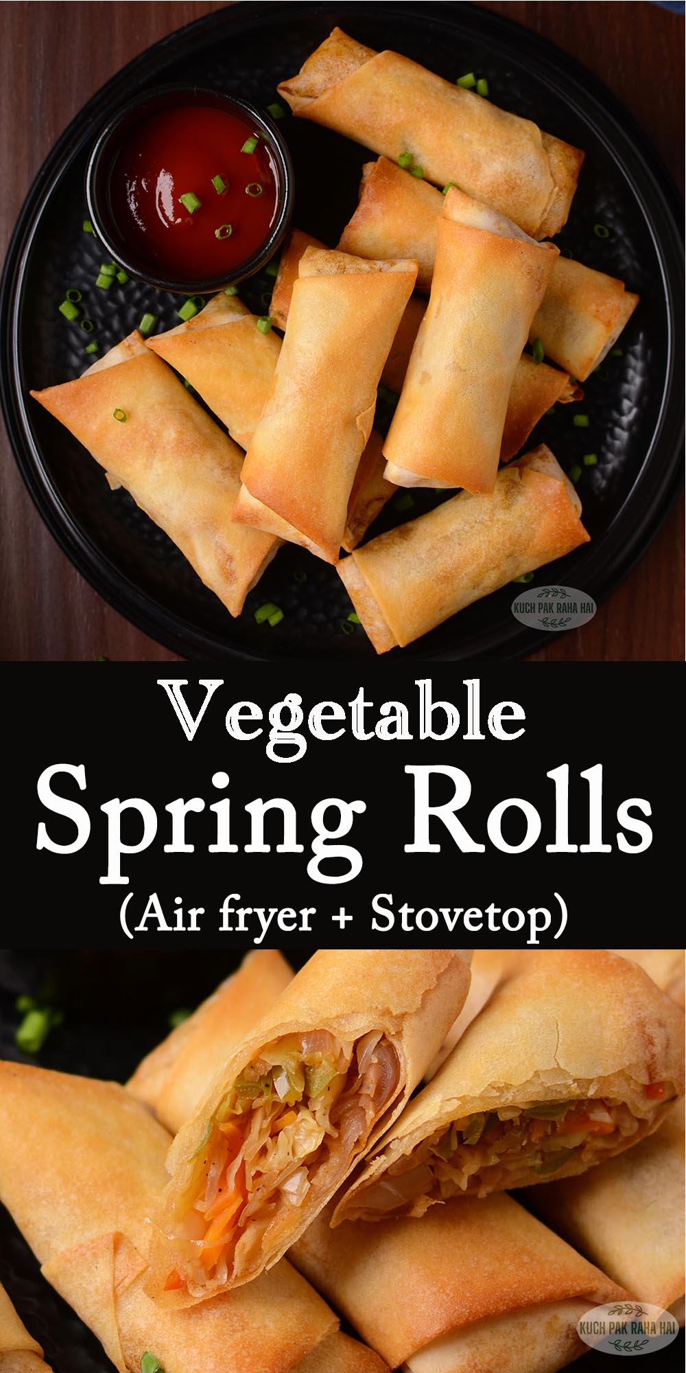 vegan vegetable spring rolls made in air fryer.