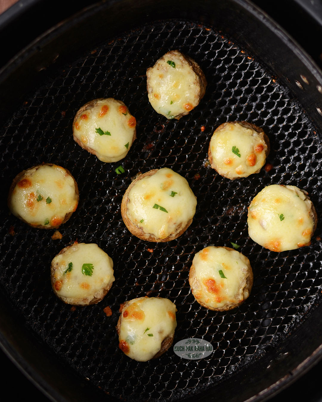 Air fried stuffed mushrooms recipe.