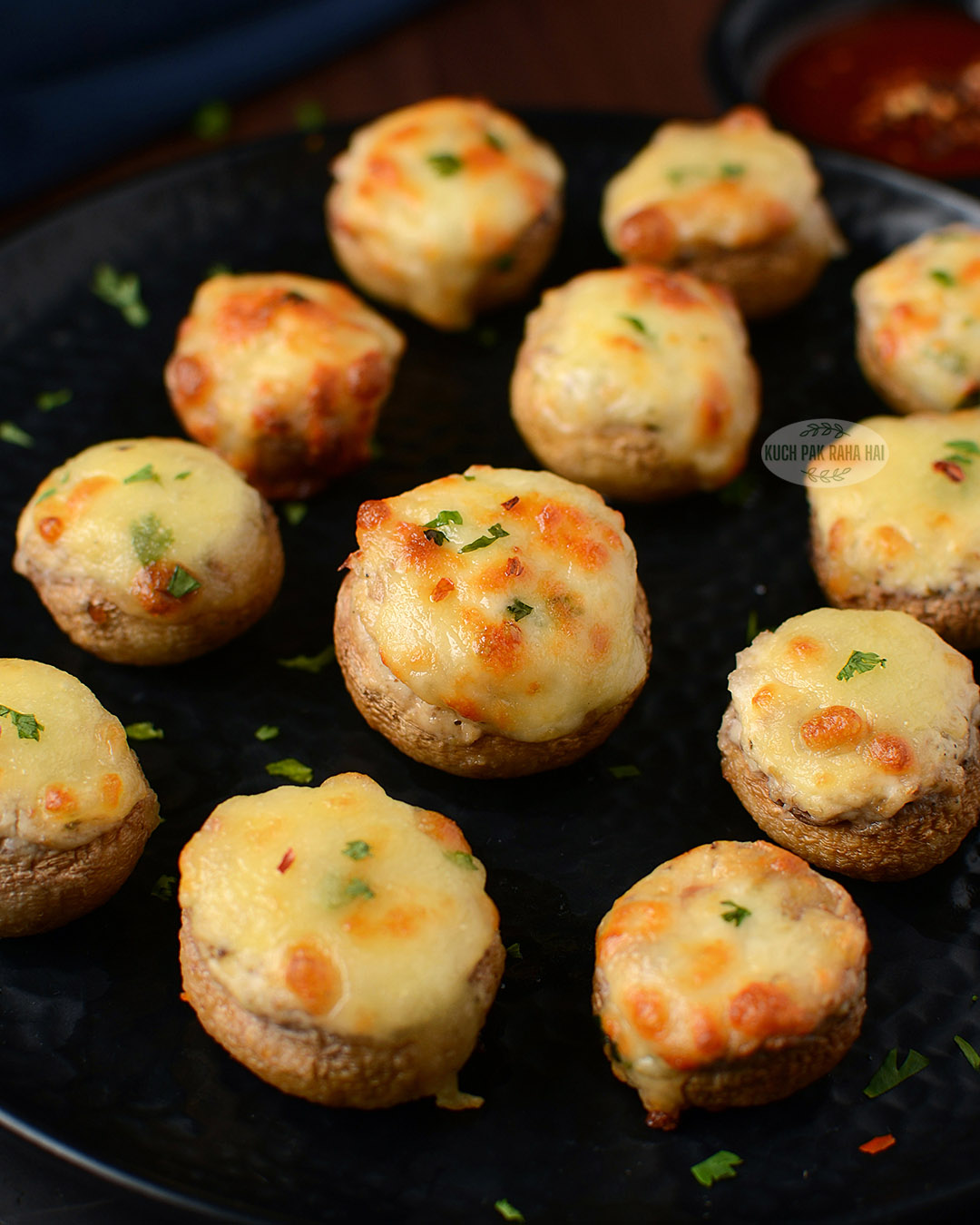 Gluten-free stuffed mushrooms made in air fryer.