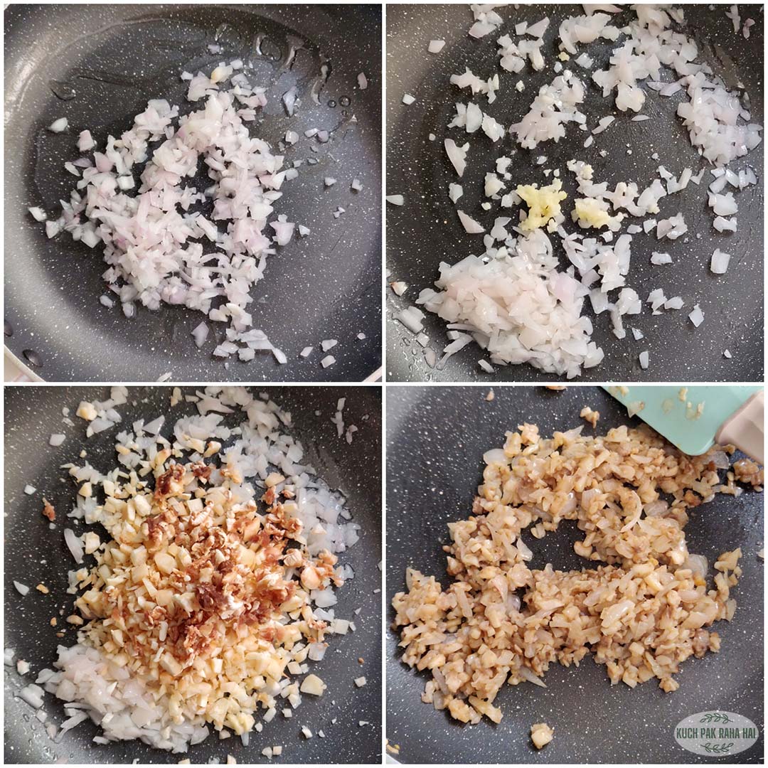 Sautéing mushrooms onion for stuffing.