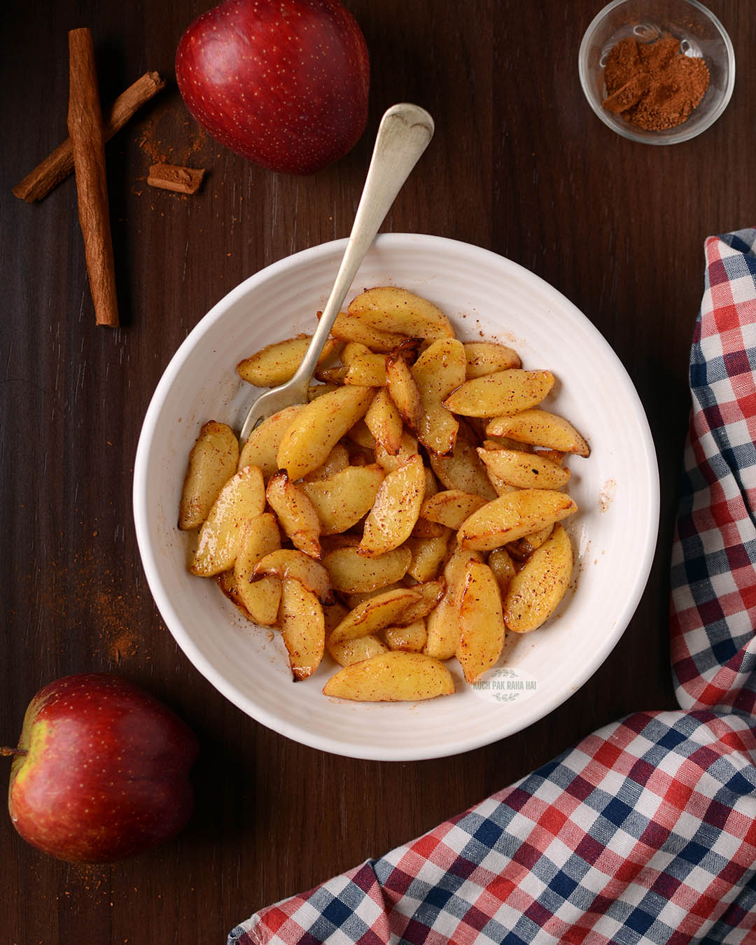 Air fryer cinnamon apples without refined sugar.