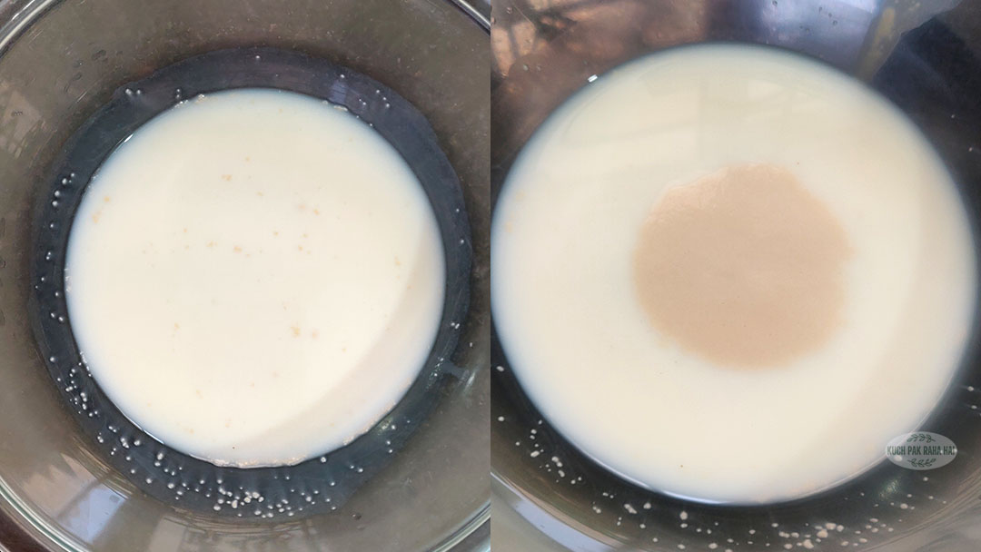 Activating yeast in warm water and milk.