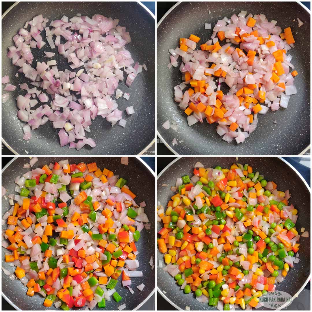 Cooking vegetables for filling.