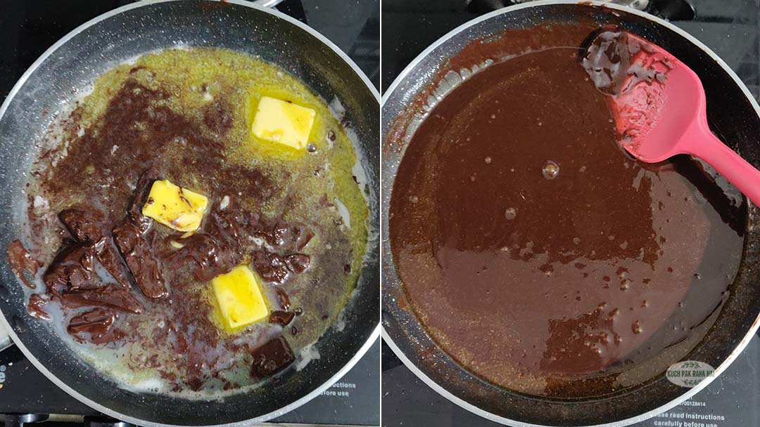 Melting butter and chocolate in the same pan.