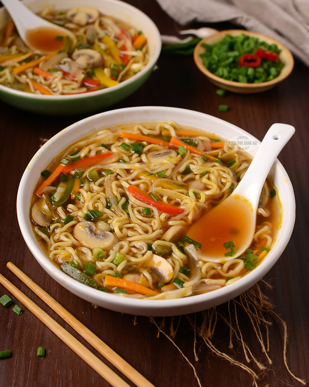Vegetable noodle soup vegan recipe.