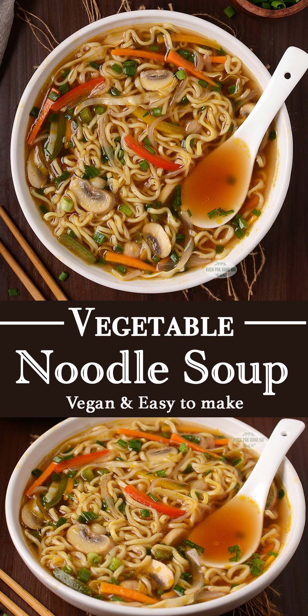 Vegetable noodle soup vegetarian recipe.