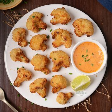 Crispy breaded cauliflower bites made in air fryer.